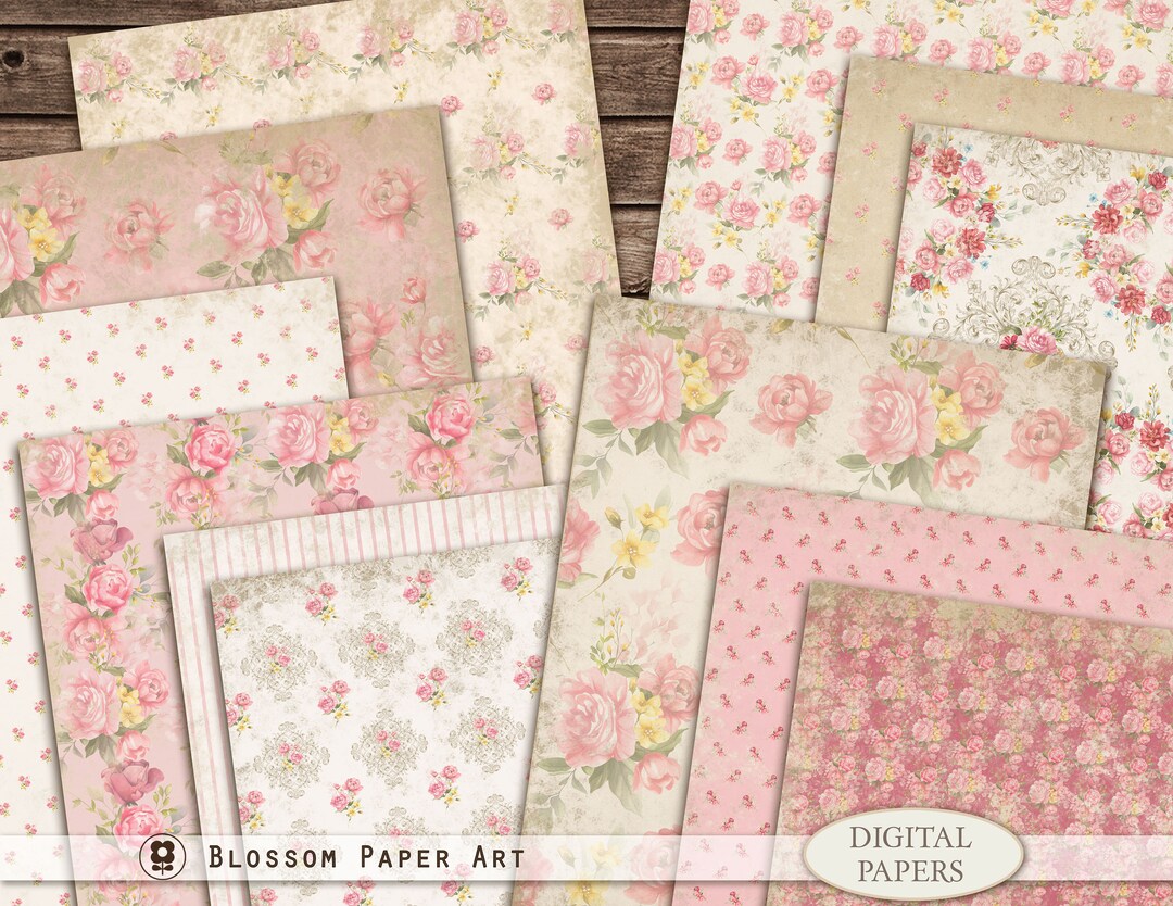 Digital Paper, Roses Scrapbook Paper, Floral Collage Sheet, Junk ...