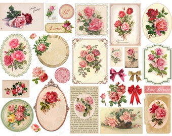 Efemere vintage rozen: afdrukbare kaarten voor ongewenste tijdschriften (digitale download)