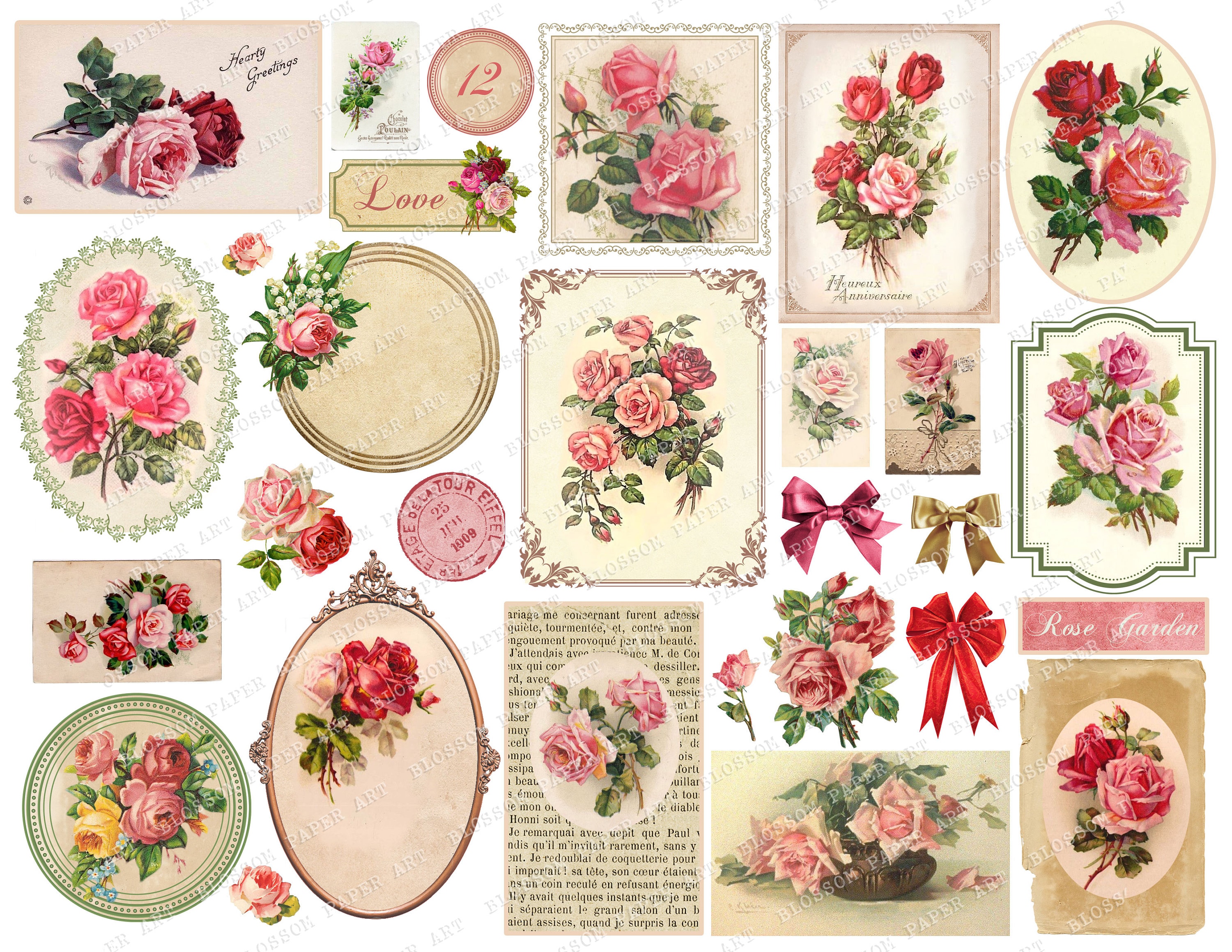 Vintage Ephemera, Junk Journal Cards, Printable Vintage