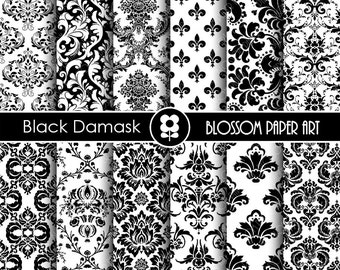 Schwarzer Damast Digital Paper Pack: Scrapbooking & Hochzeit (Digitaler Download) - 1753