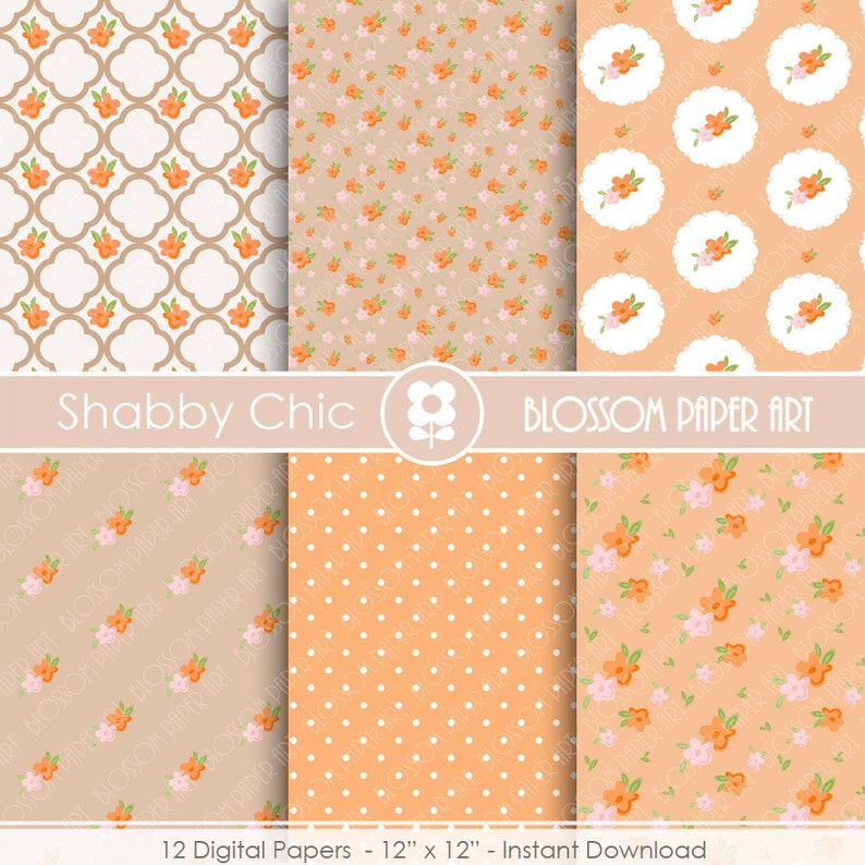 Peach Digital Paper Floral Peach Digital Paper Pack Digital Etsy