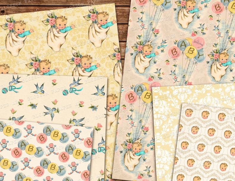Vintage Baby Digital Paper Baby Scrapbook Paper Yellow Etsy