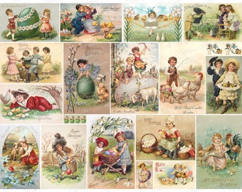 Vintage Oster Postkarten: Digitale Collage Vorlage (Digitaler Download)