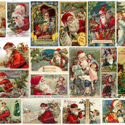 Vintage Christmas Santa Cards Christmas Ephemera Printable - Etsy