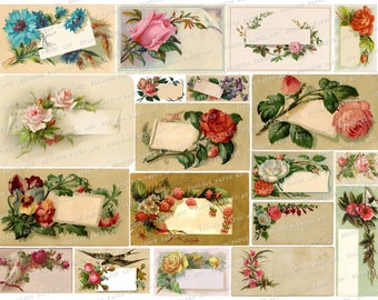 Floral Card Digital Download, Vintage Cards for Junk Journal, Digital Collage Sheet, Printable Mini Cards  2494