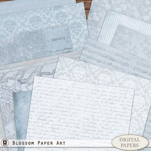Carta digitale blu, Junk Journal Paper, Old Texture Papers, Decoupage Pages, Vintage Ephemera Digital Download 2929 2