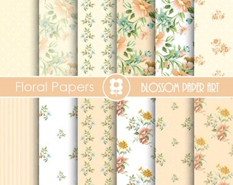 Wedding Digital Paper, Floral Peach Digital Paper Pack, Digital Paper Pack, digital backgrounds, Cottage Papers, Floral Wedding Papers -1670