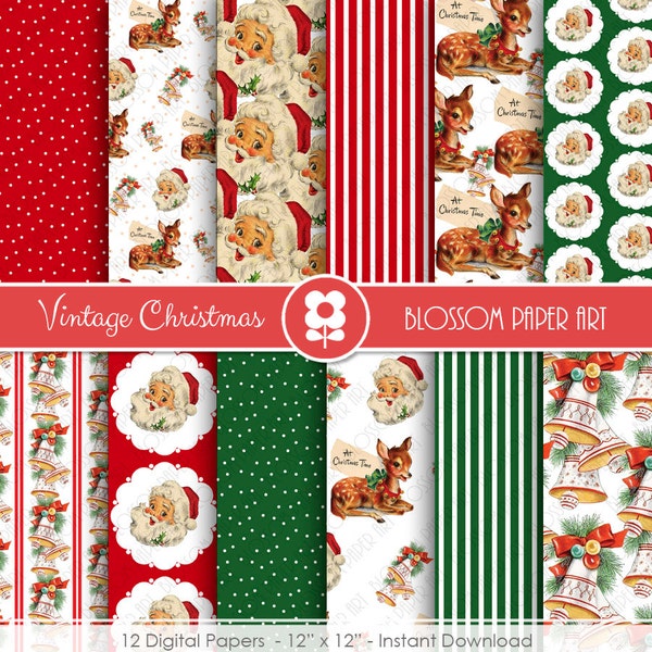 Vintage Christmas Digital Paper, Christmas Digital Paper Pack, Vintage Christmas Scrapbooking - INSTANT DOWNLOAD  - 2002