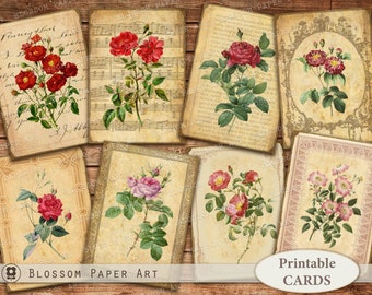 Vintage Roses Journaling Cards: Printable Collage Sheet (Digital Download)