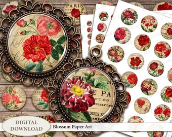Floral Circles Printable Collage Sheet: Jewelry Making (Digital Download)