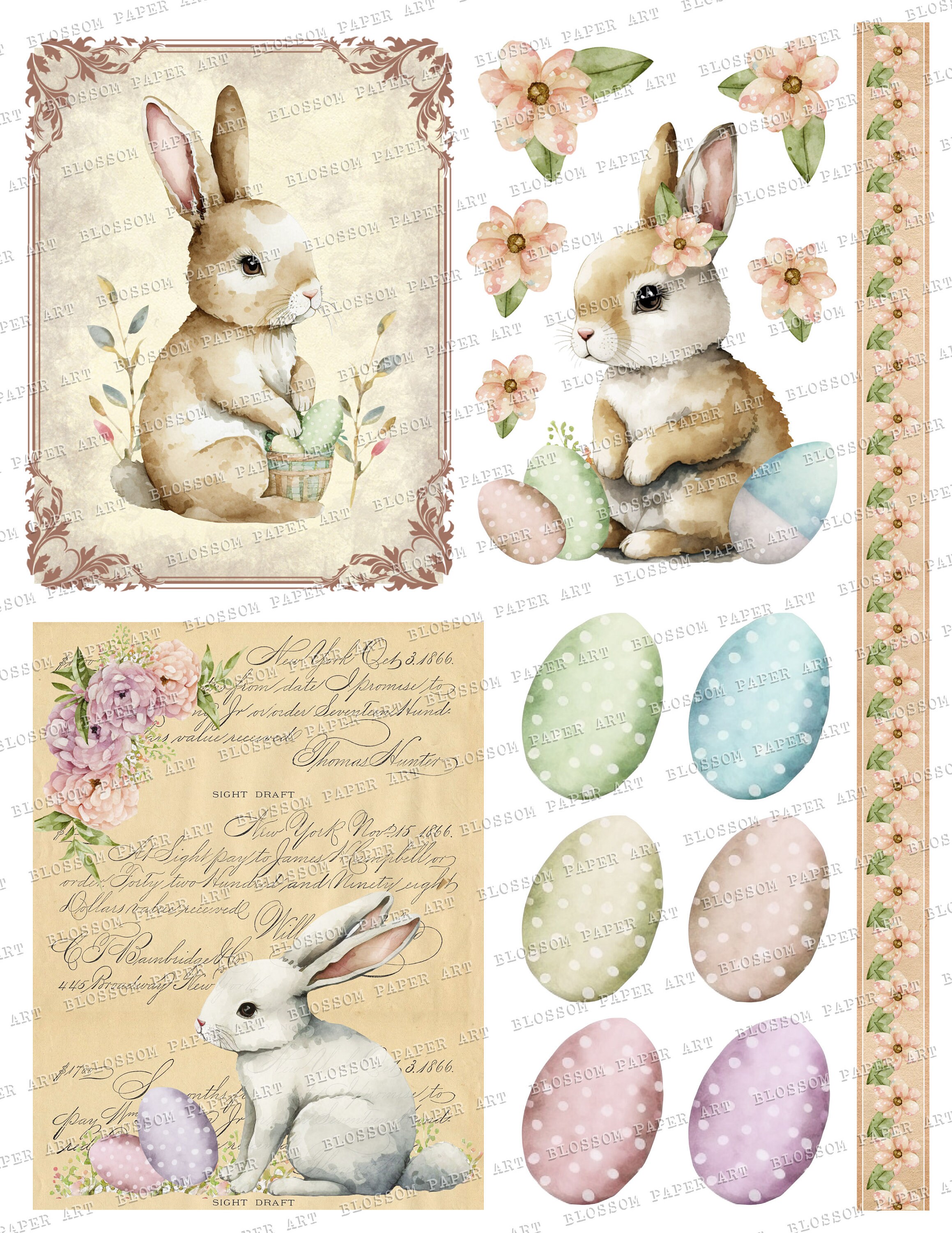 Easter Ephemera: Bunny Junk Journal Cards (digital Download) - Etsy