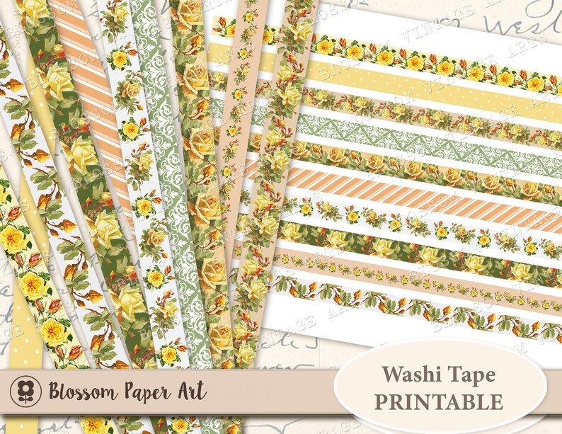 WASHI TAPE Printable Floral Digital Collage Sheet Printable | Etsy