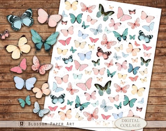 Butterfly Digital Collage Sheet: Pink & Blue Printables (Digital Download)