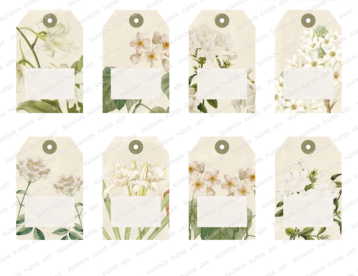Digital FLORAL Printable Tags Collage Sheet Vintage Gift Tags | Etsy