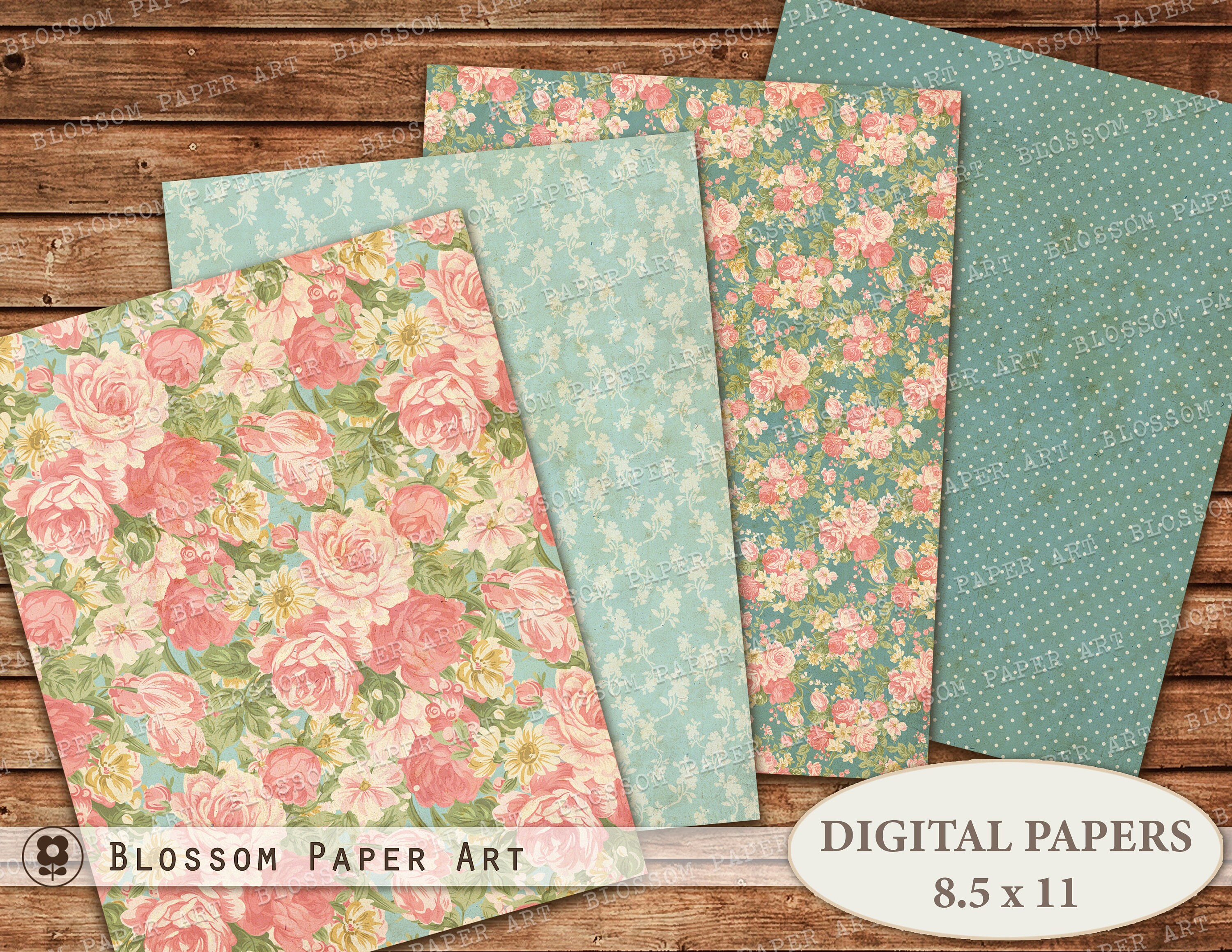 Vintage Flowers Digital Paper 8.5 x 11 Floral scrapbook paper pages By  DigitalPrintableMe