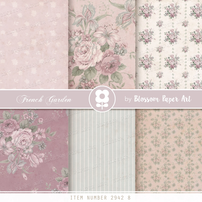 Shabby Chic Roses Digital Paper Pack: Vintage Scrapbook (digital ...
