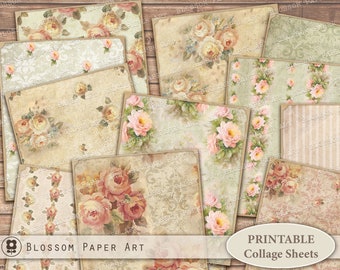 SHABBY CHIC Papers Digital Collage Sheet VIntage Papers Floral Printable Papers, Junk Journal, Scrapbook Floral Papers Instant Download 2296