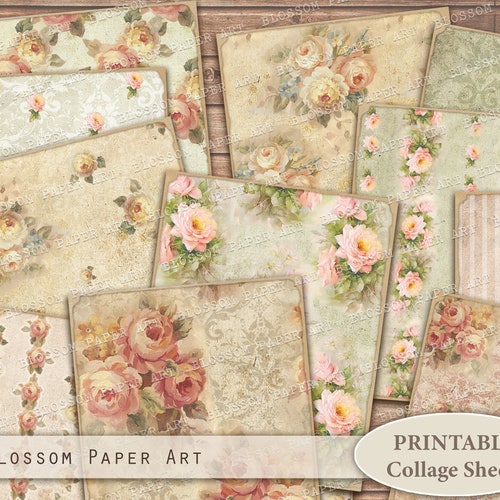 SHABBY CHIC Papers Digital Collage Sheet Vintage Papers Floral - Etsy