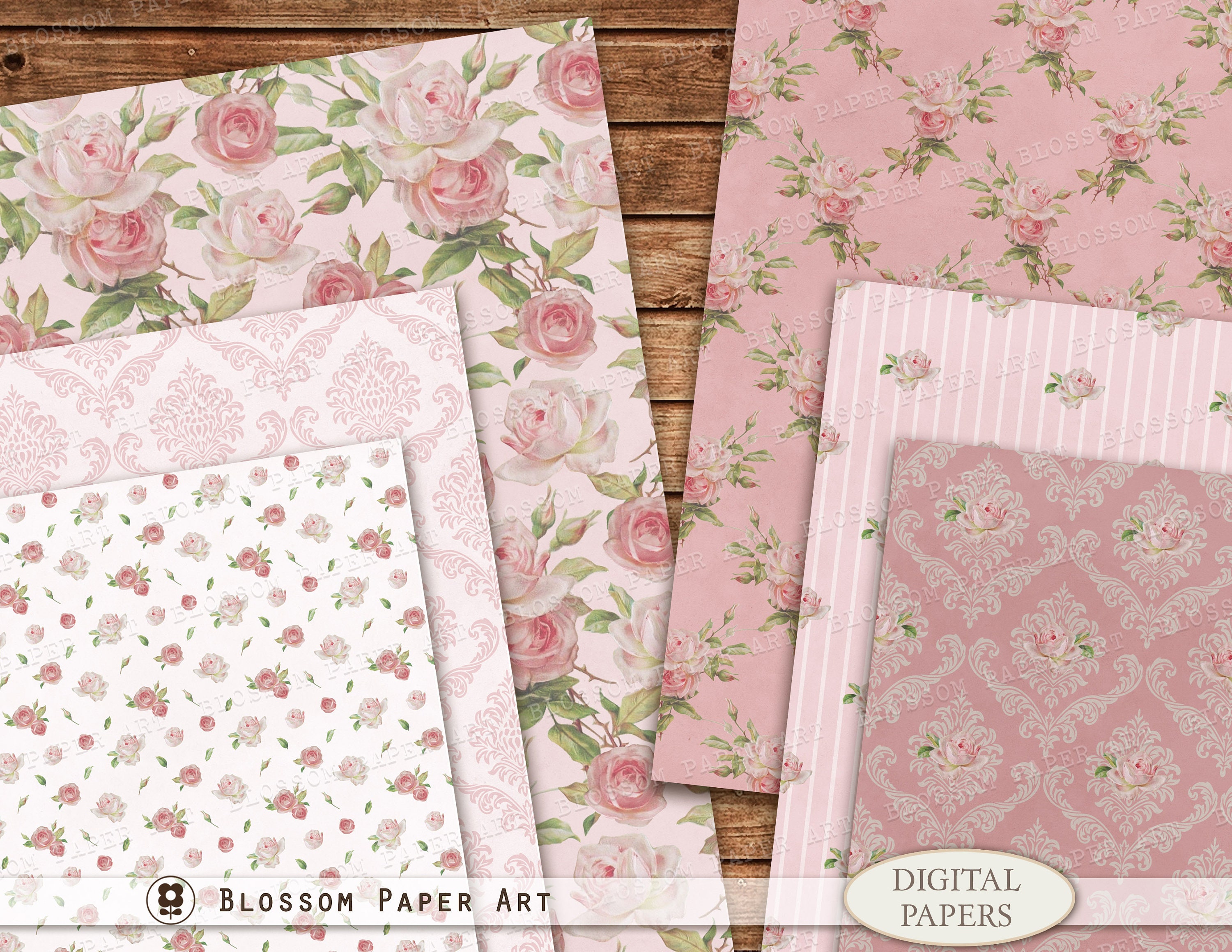Vintage Roses Digital Paper: Floral Scrapbook Collage (digital Download ...