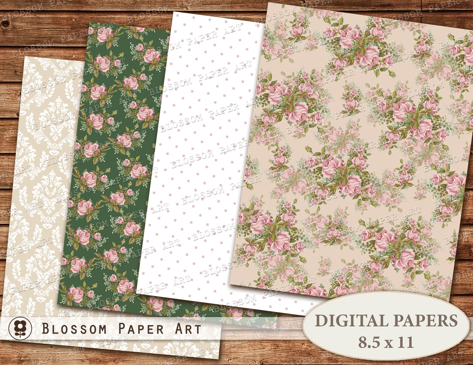 Rose Digital Paper Floral Scrapbook Paper Pink Collage - Etsy