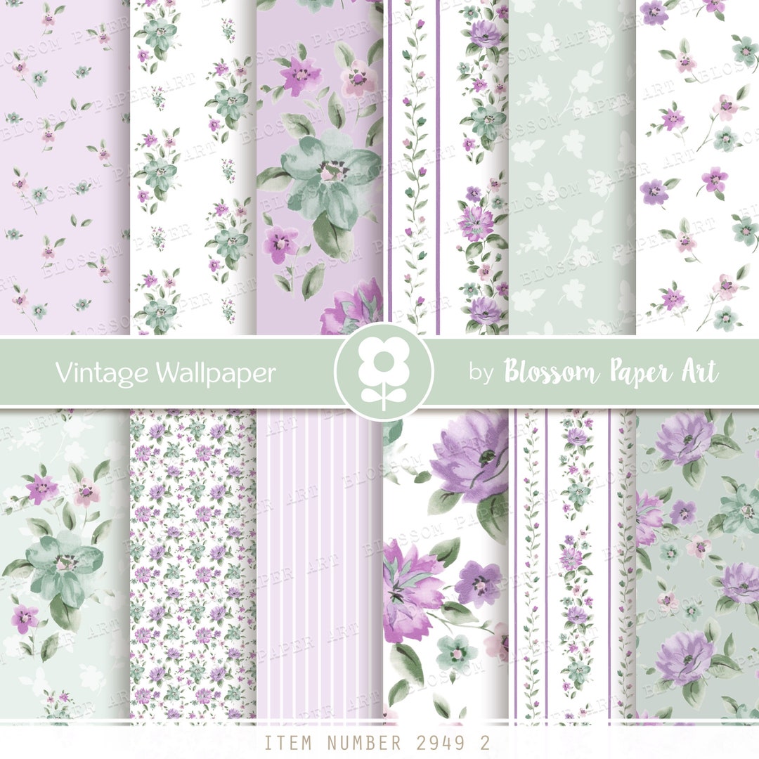 Purple Floral Digital Paper, Lilac and Green Digital Scrapbook Paper ...