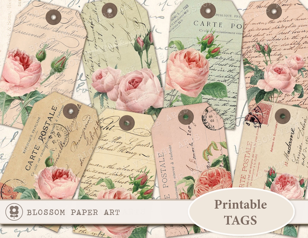 Vintage Roses Printable Gift Tags: Digital Collage Sheet (digital ...
