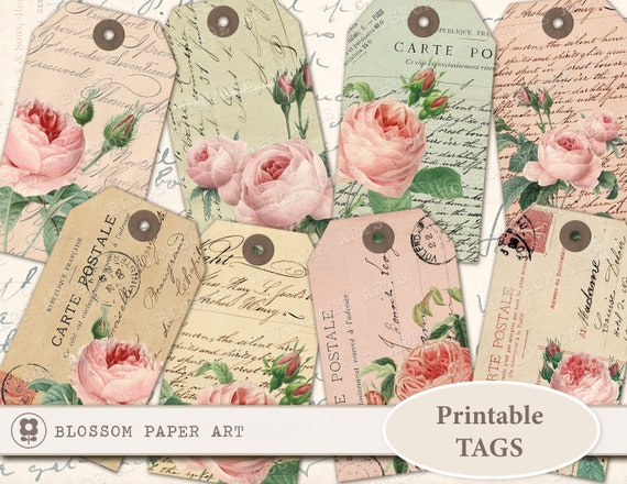 Floral Printable Gift Tags Shabby Chic Digital Tags Sheet Etsy