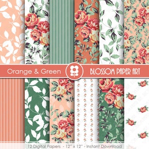 Blumen Digital Paper Pack, rote Blumen Digital Scrapbooking Pack - rot und grün Floral Papiere - sofort-DOWNLOAD - 1949
