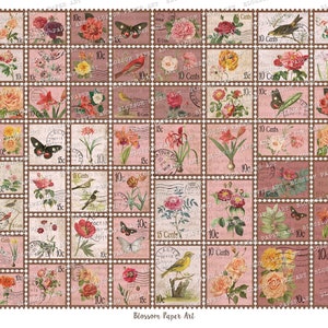 Printable Postage Stamps Collage Sheet, Junk Journal Ephemera, Vintage ...