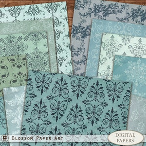 Boho Digital Paper, Blue Junk Journal Printable Papers, Digital Background, Boho Style Paper for Print, Digital Download Papers 2102