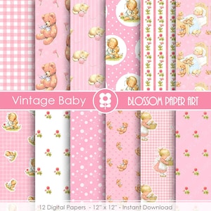 Pink Baby Digital Paper Pack: Vintage Scrapbooking (Instant Download)