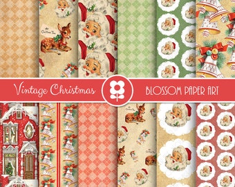 Christmas Digital Paper, Vintage Christmas Digital Paper Pack, Christmas Scrapbooking - INSTANT DOWNLOAD  - 2001