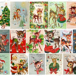 cartes de cerfs de Noël vintage, Ephemera de Noël, cartes de vœux vintage imprimables, Images junk journal 2791