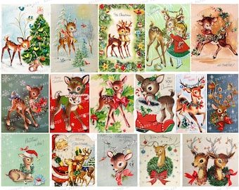 Vintage Christmas Deer Cards: Printable Ephemera (Digital Download)