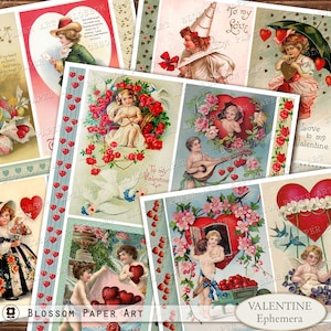 Cartoline di San Valentino vintage, foglio di collage stampabile Foglio di collage digitale Ephemera vintage di San Valentino Download digitale carte stampabili 2811 1