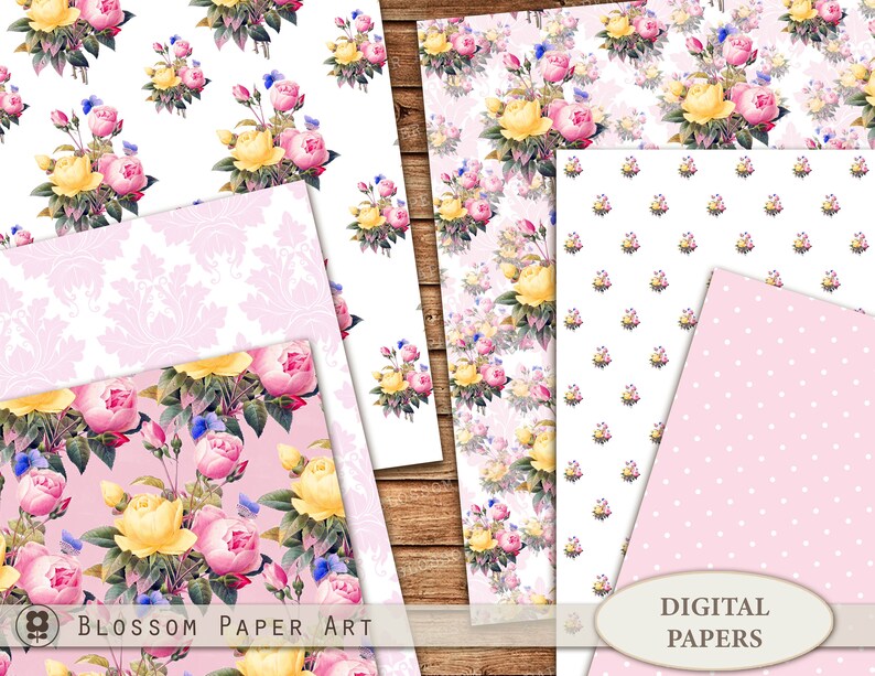 Printable 2417 Digital Paper Decoupage Pink Roses Digital Scrapbooking Pack Shabby Digital Paper Digital Paper Pack