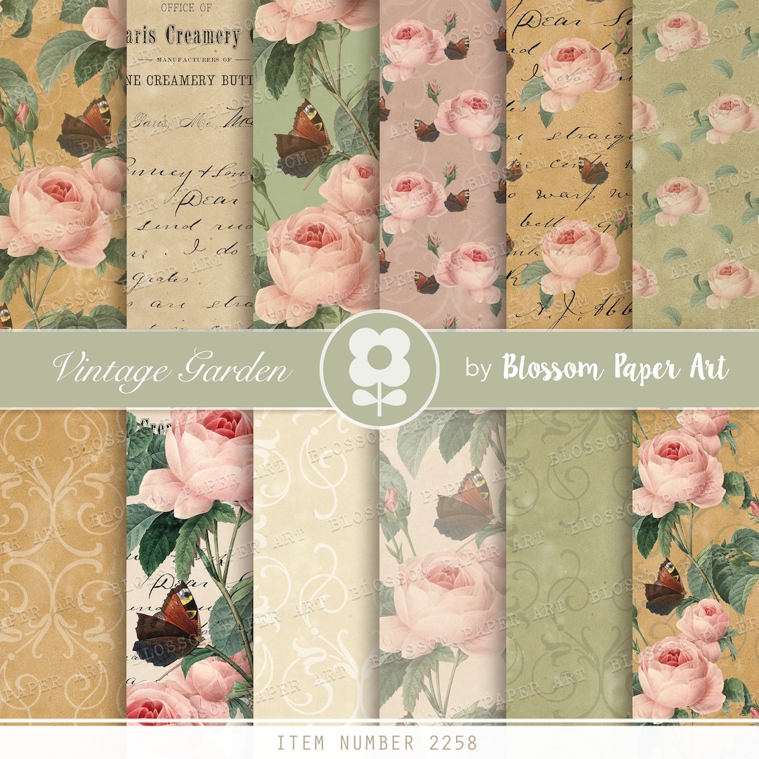 Rose Digital Paper Pack: Vintage Floral Scrapbooking (instant Download ...