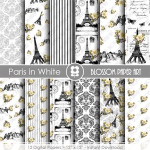 Paris numérique papier numérique Tour Eiffel Pack, Paris scrapbooking, papiers floraux Vintage-téléchargement immédiat-1818
