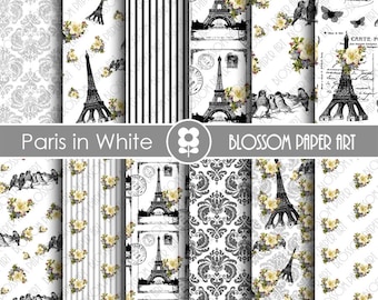 Digitaal papierpakket Parijs Eiffeltoren: vintage bloemenscrapbooking (digitale download)