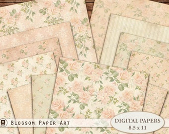 Vintage Rose Digital Paper: Floral Collage Sheets (Digital Download)