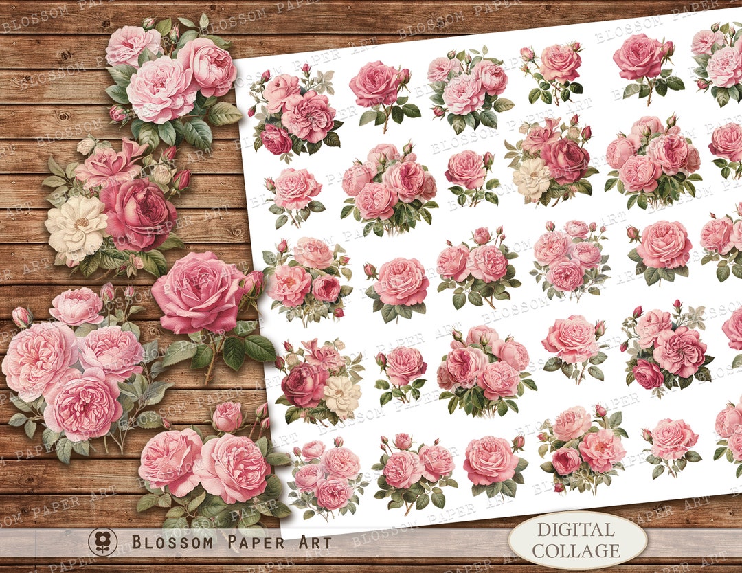 Vintage Roses Digital Collage Sheet: Floral Scrapbook (digital Download ...