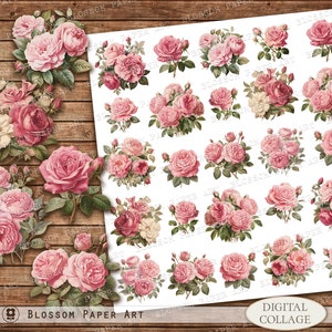 Foglio di collage digitale di rose vintage, rose stampabili, collage floreale vintage, download digitale per decoupage, journaling, album 2956 2