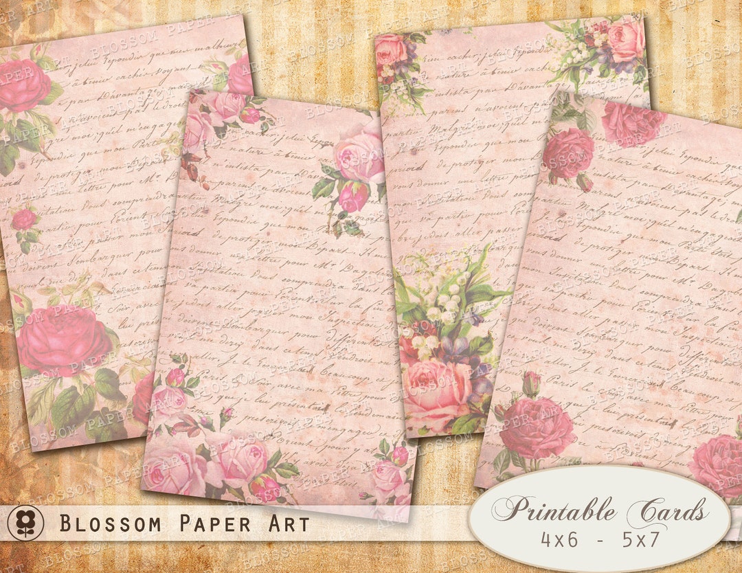 Vintage Rose Journaling Cards: Printable Floral Collage Sheets (digital ...
