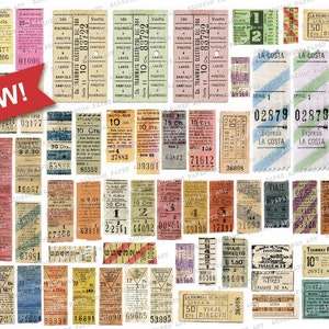 Druckbare Tickets, Ephemera digitale Collage Blatt Journaling liefert, Junk Journal Tickets, Vintage Ephemera Digital Download 2533