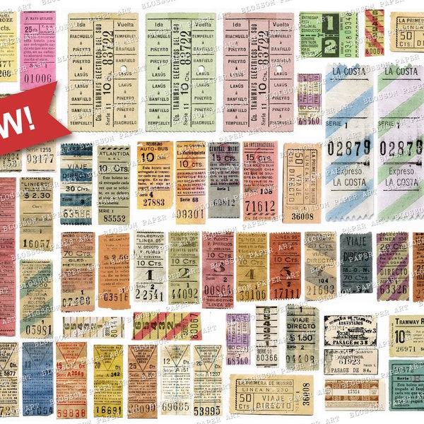 Printable Tickets, Ephemera Digital Collage Sheet Journaling Supplies, Junk Journal Tickets, Vintage Ephemera Digital Download 2533