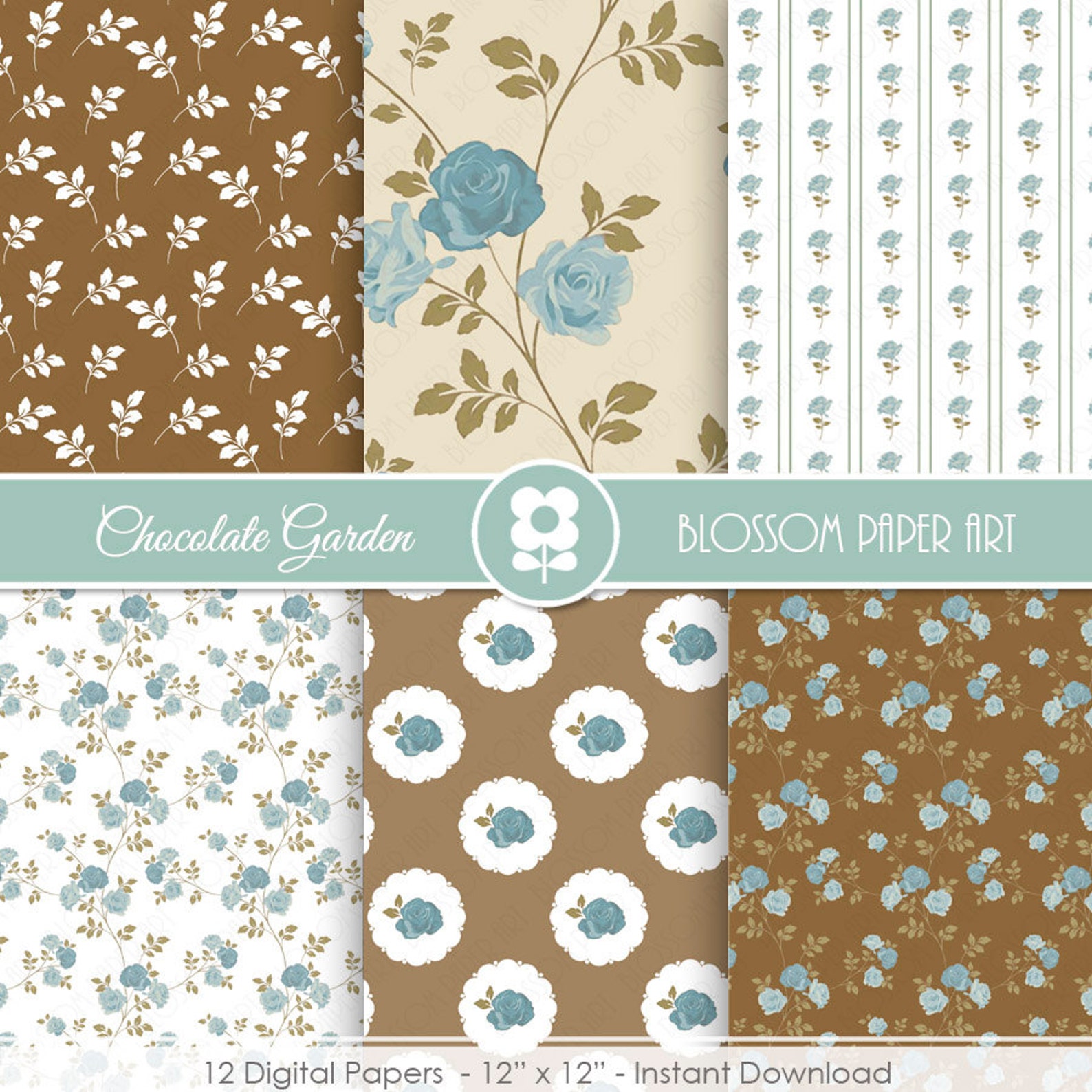 Brown Digital Paper Floral Scrapbooking Digital Paper Pack Etsy
