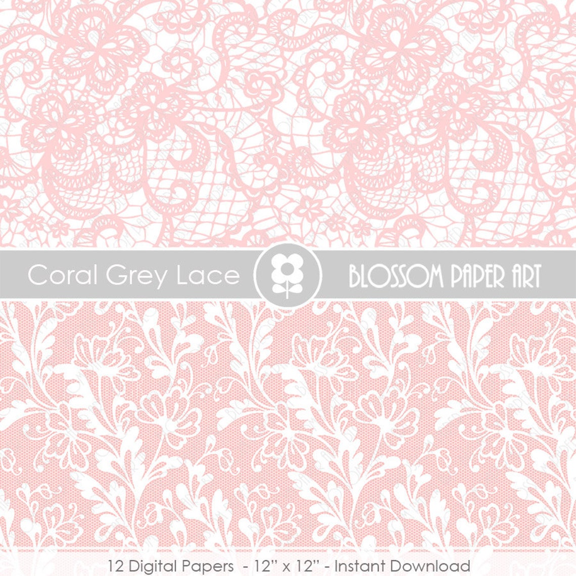 Lace Digital Paper Coral Grey Lace Digital Paper Pack Etsy