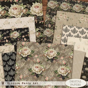 Vintage Rose Digital Paper: Floral Junk Journal, Scrapbook (Digital Download)