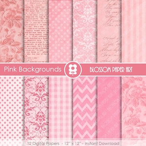 Pink Texture Digital Paper Pack: Damask, Dots, Chevron (Digital Download)
