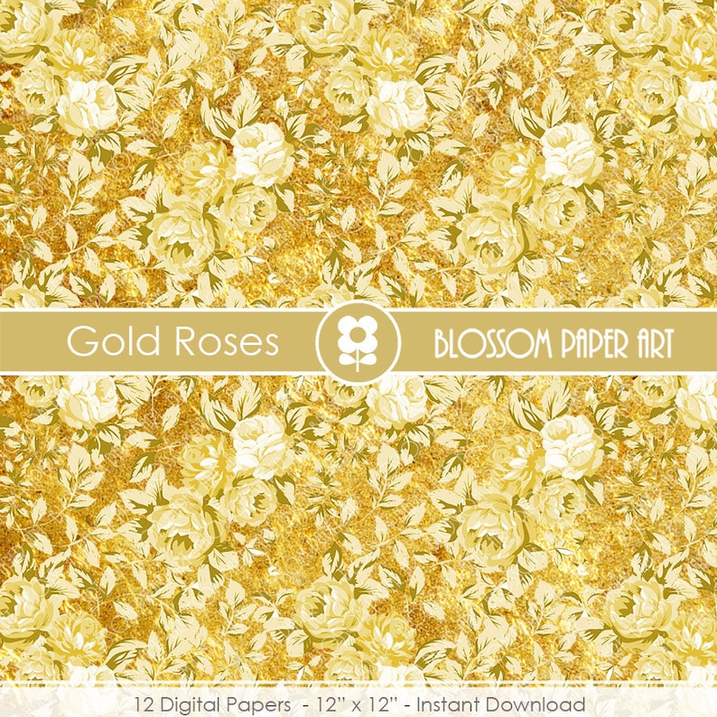 Gold Digital Paper Gold Digital Paper Roses Scrapbook ...